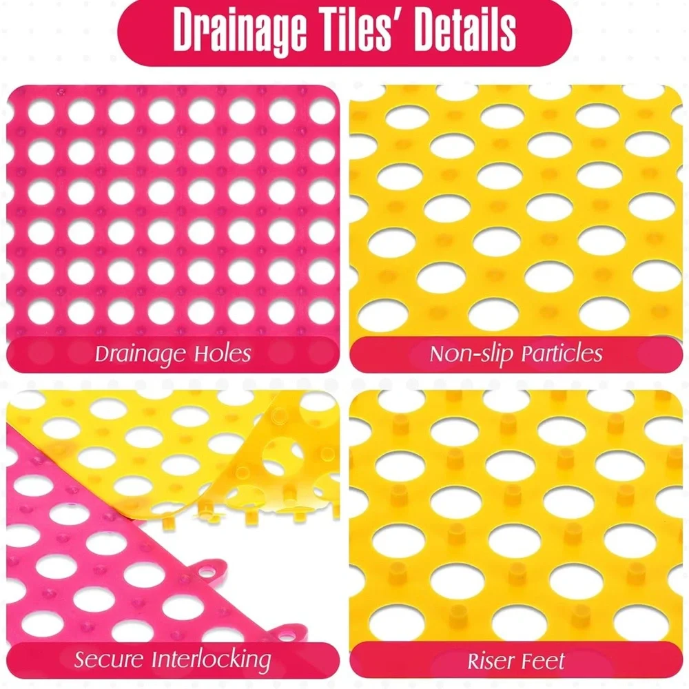 NEW 12 Pcs Drainage Tiles Interlocking Floor Tiles Soft TPE Pool Floor Mat